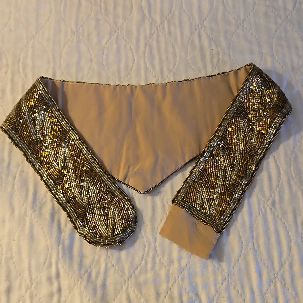 Bronze/Silver Beaded Belt Satin Back Handmade-Add to your Dresses or Gowns 26 in